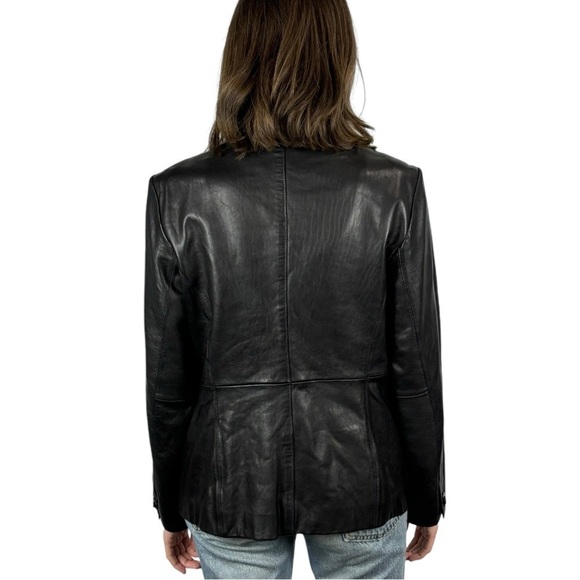 ANNE KLEIN Y2K 90S BLACK LAMBSKIN LEATHER CLASSIC CASUAL RELAXED FIT JACKET - Picture 3 of 14